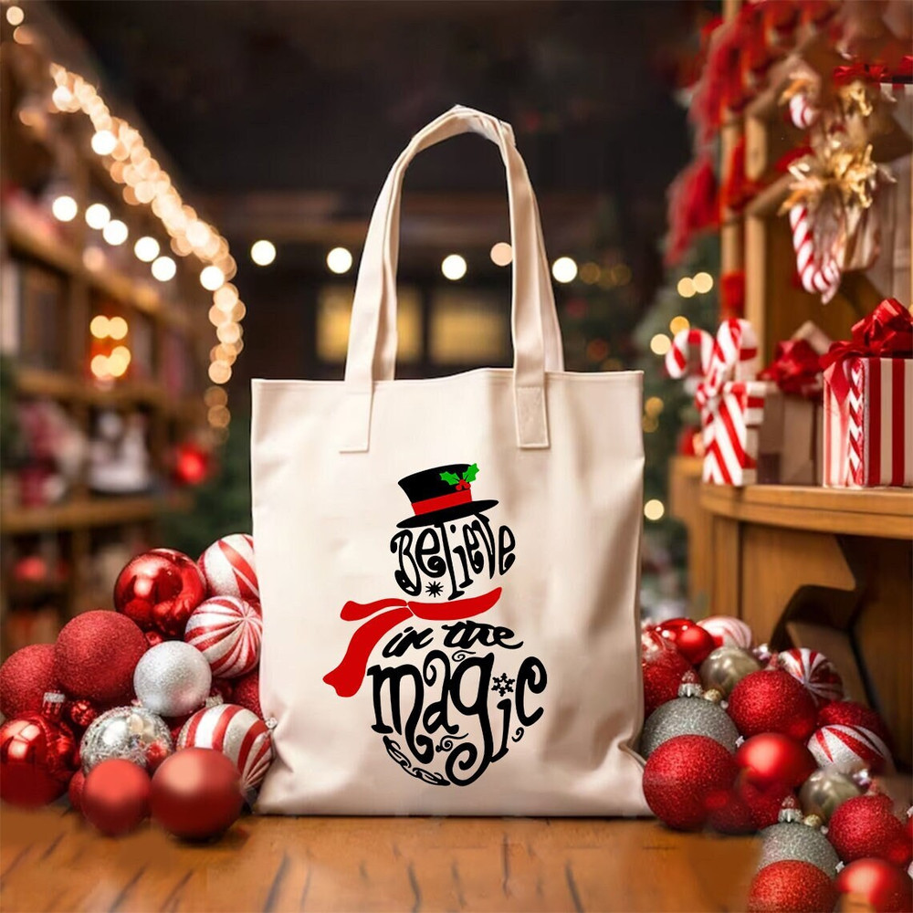 Believe In The Magic, Christmas Snowman Bag, Christmas Gifts, Kids Christmas Bag, Cute Christmas Bag, Christmas Tote Bag, Xmas Shoulder Bag.jpg