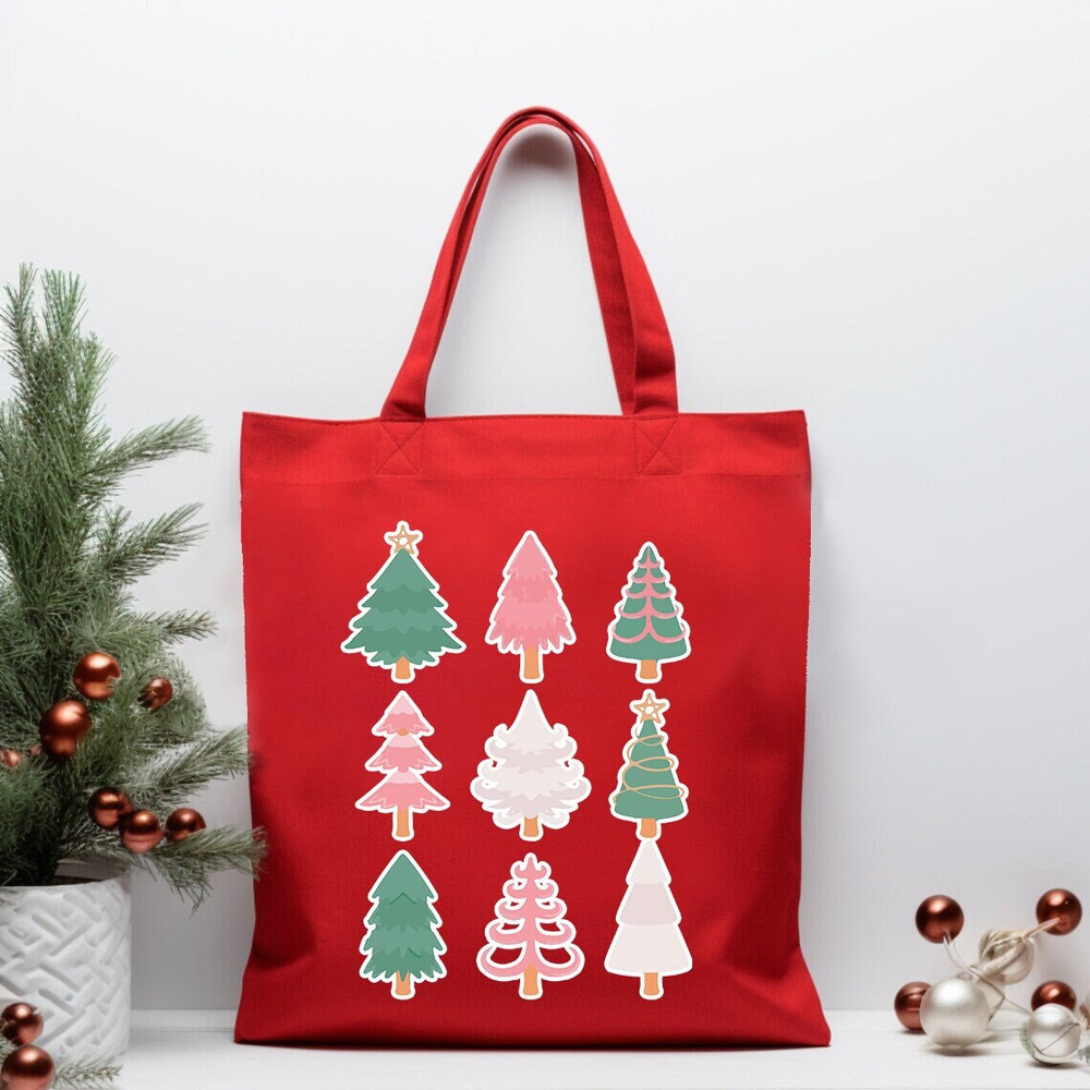 Christmas Tote Bag, Christmas Gifts, Christmas Canvas Bag, Christmas Shoulder Bag, Christmas Trees, Colorful Christmas Bag, Holiday Tote Bag.jpg