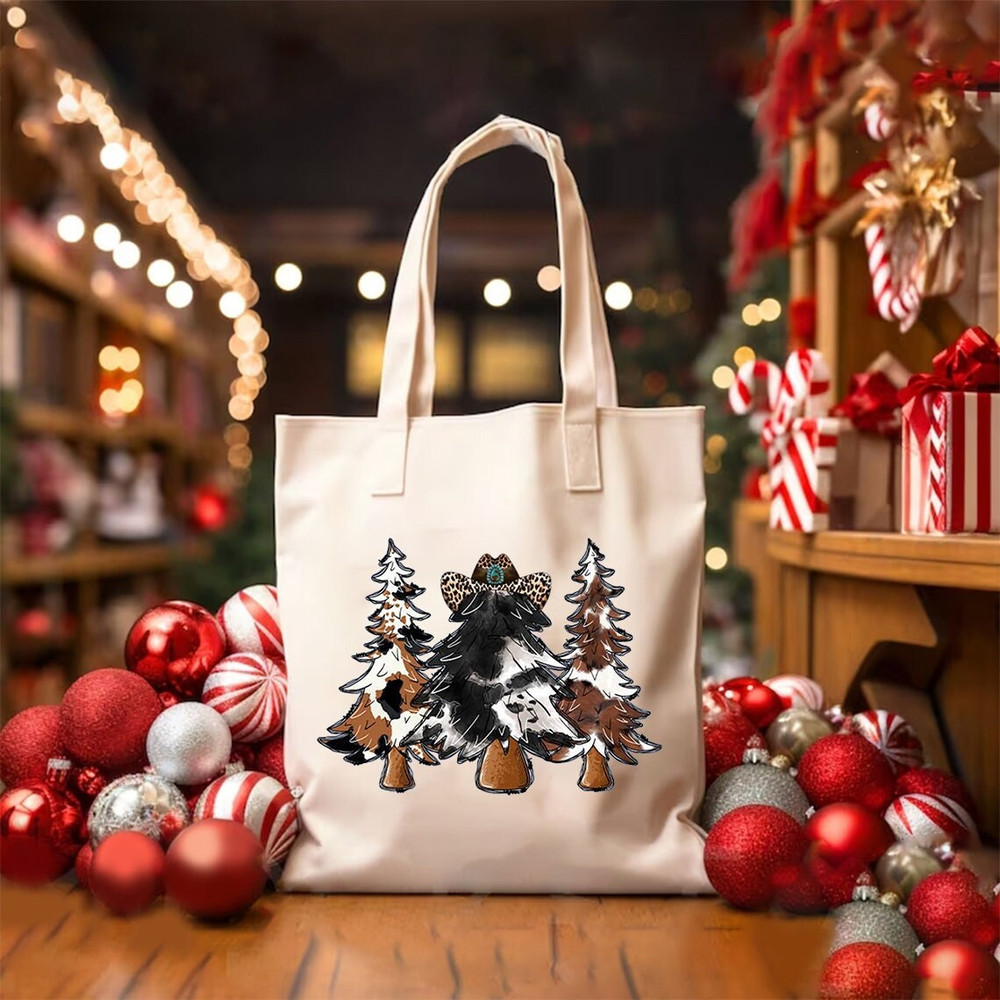 Christmas Trees, Holly Jolly Vibes, Western Christmas Shoulder Bag, Cowgirl Accessories, Wild West, Holiday Tote Bag, Christmas Canvas Bag.jpg
