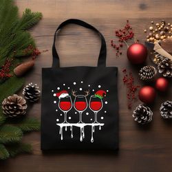 christmas wine tote bag christmas gifts, holiday tote bag, merry drank, wine glasses bag, christmas shoulder bag