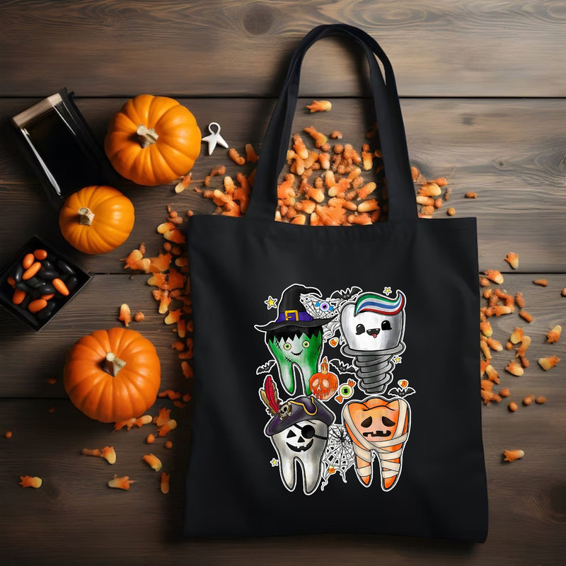 Creepy Dentist Tote Bag, Zombie Tooth Canvas Bag, Dentist Halloween Gift, Spooky Dental Worker Shoulder Bag, Dental School Halloween Party.jpg