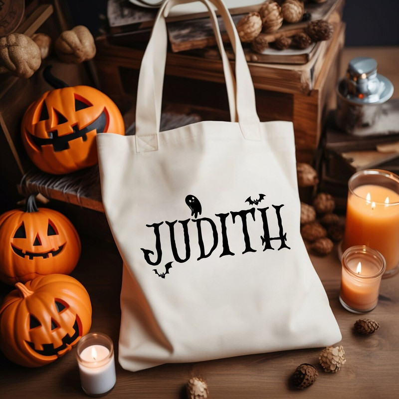 Custom Name Halloween Canvas Bag, Halloween Tote Bag, Spooky Shoulder Bag, Creepy Season Gift, Trendy Foldable Bags, Personalized Halloween.jpg