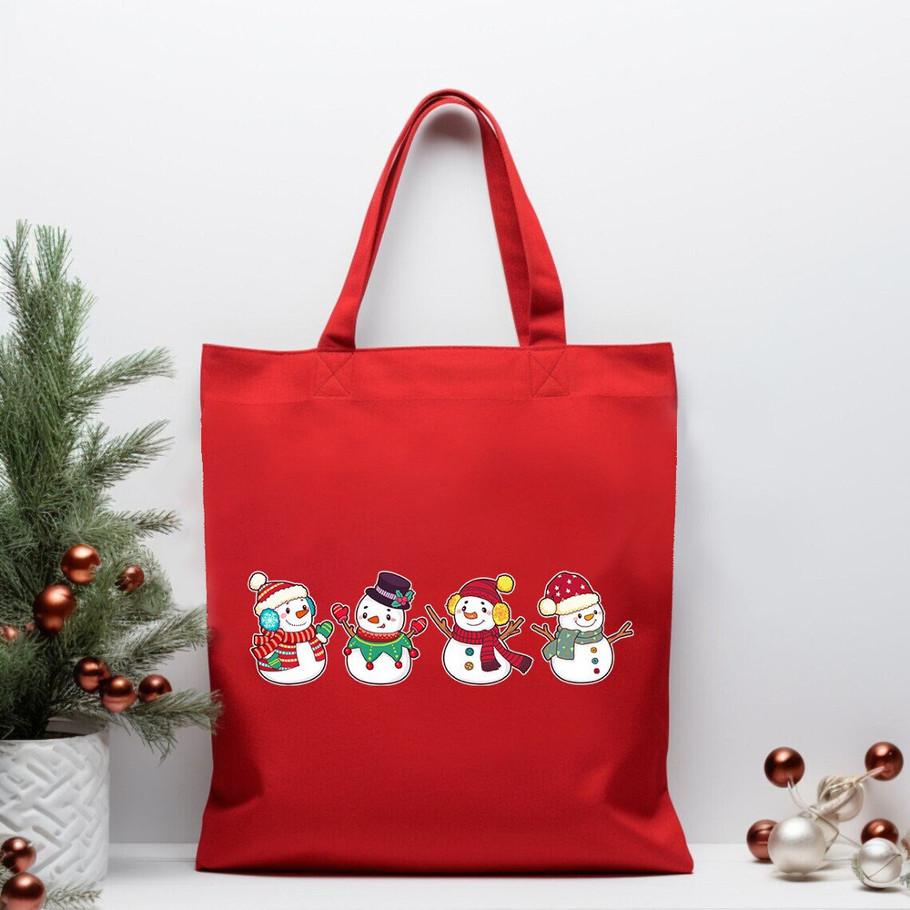 Cute Snowman Tote Bag, Christmas Canvas Bag, Christmas Shoulder Bag, Kids Christmas Bag, Kids Xmas Gifts, Customizable Bags, Cotton Tote Bag.jpg