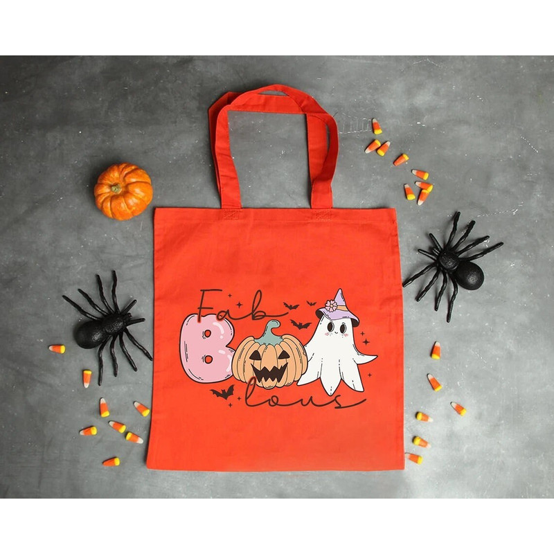 Fabboolous Tote Bag, Halloween Season Shoulder Bag, Autumn Canvas Bag, Grinning Pumpkin Ghost, Halloween Gift Bag, Boo Crew, Witchy Vibes.jpg