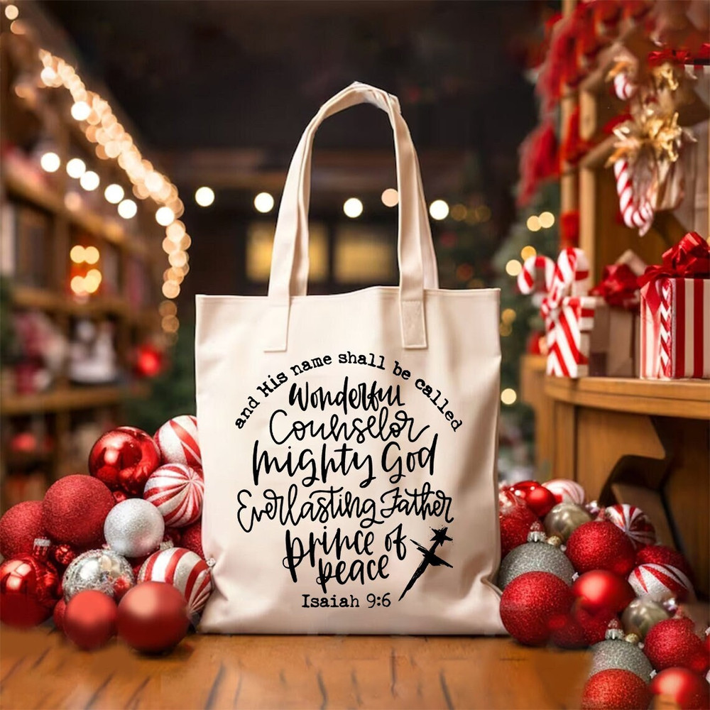 His Name Shall Be Called Christmas Tote Bag, Bible Verse Bag, Joy To The World, Oh Holy Night Shoulder Bag, Xmas Gifts, Christian Tote Bags.jpg
