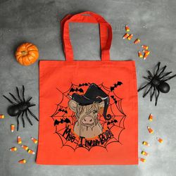 Moo I Mean Boo Tote Bag Halloween Calf Shoulder Bag, Halloween Calf Canvas Bag, Kids Halloween Gift