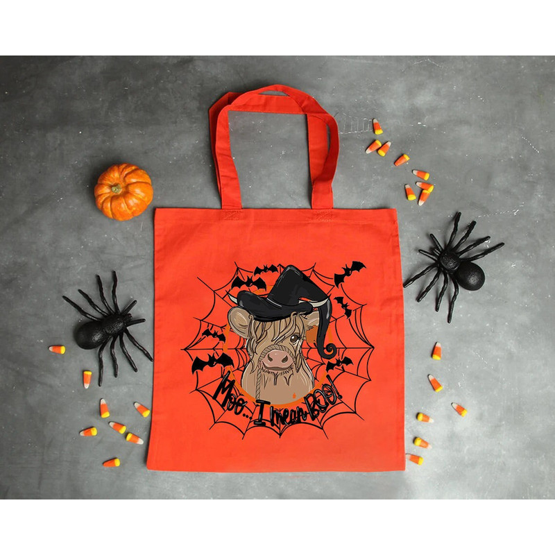 Moo I Mean Boo Tote Bag, Halloween Calf Shoulder Bag, Halloween Calf Canvas Bag, Kids Halloween Gift, Spooky Bull Design, Creepy Season Bag.jpg