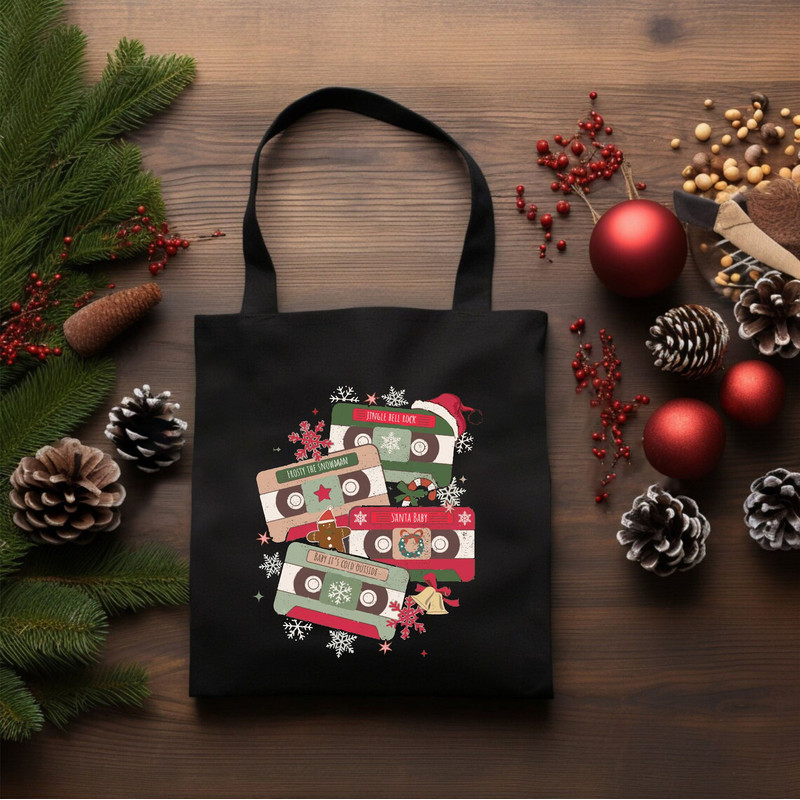 Retro Christmas Tote Bag, Christmas Songs, Christmas Canvas Bag, Xmas Gifts, Christmas Shoulder Bag, Kids Christmas Gifts, Retro Christmas.jpg