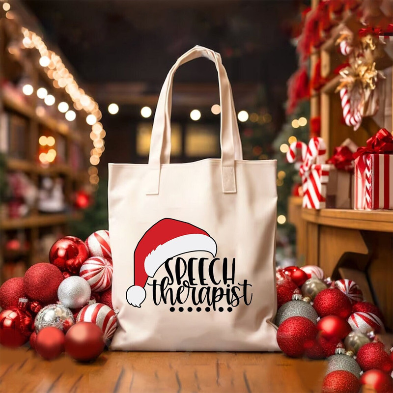 Speech Therapist Christmas Tote Bag, Speech Language Pathology, Christmas SLP, Christmas Party, SLP Christmas Gift, Xmas Shoulder Bag.jpg
