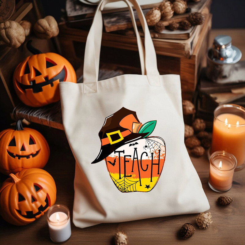 Spooky Teacher Tote Bag, Creepy Design Teach Canvas Bag, Teacher School Shoulder Bag, Teacher Halloween Accessories, Halloween School Party.jpg