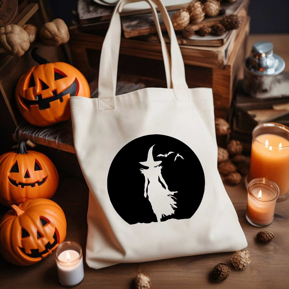 Witchy Vibes Tote Bag, Witchcraft Canvas Bag, Girls Halloween Shoulder Bag, Witch and Bats Design Halloween Party Bag, Spooky Season Gift.jpg