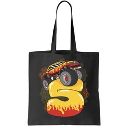 5th birthday monster truck tote bag