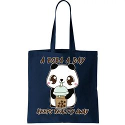A Boba A Day Keeps The Reality Away Cute Panda Tote Bag
