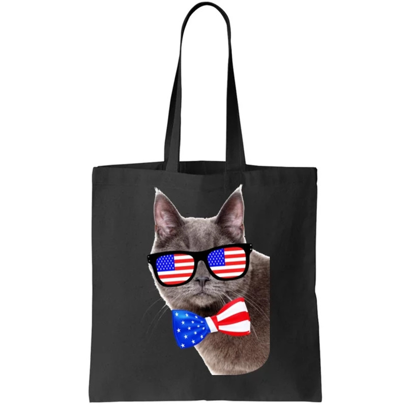 American Cat With USA Glasses And Bow Tie Tote Bag.jpg