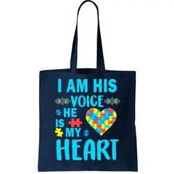 Autism I Am His Voice He Is My Heart Tote Bag