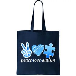 Blue Peace Love Autism Tote Bag
