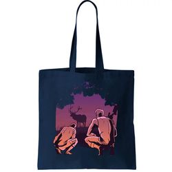 deer hunting scene tote bag