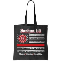 fire fighters red line flag joshua 19 tote bag