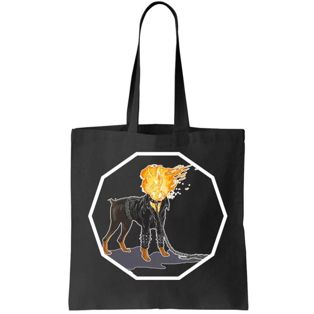 Flaming Ghost Dog On Fire Rider Doggo Tote Bag.jpg