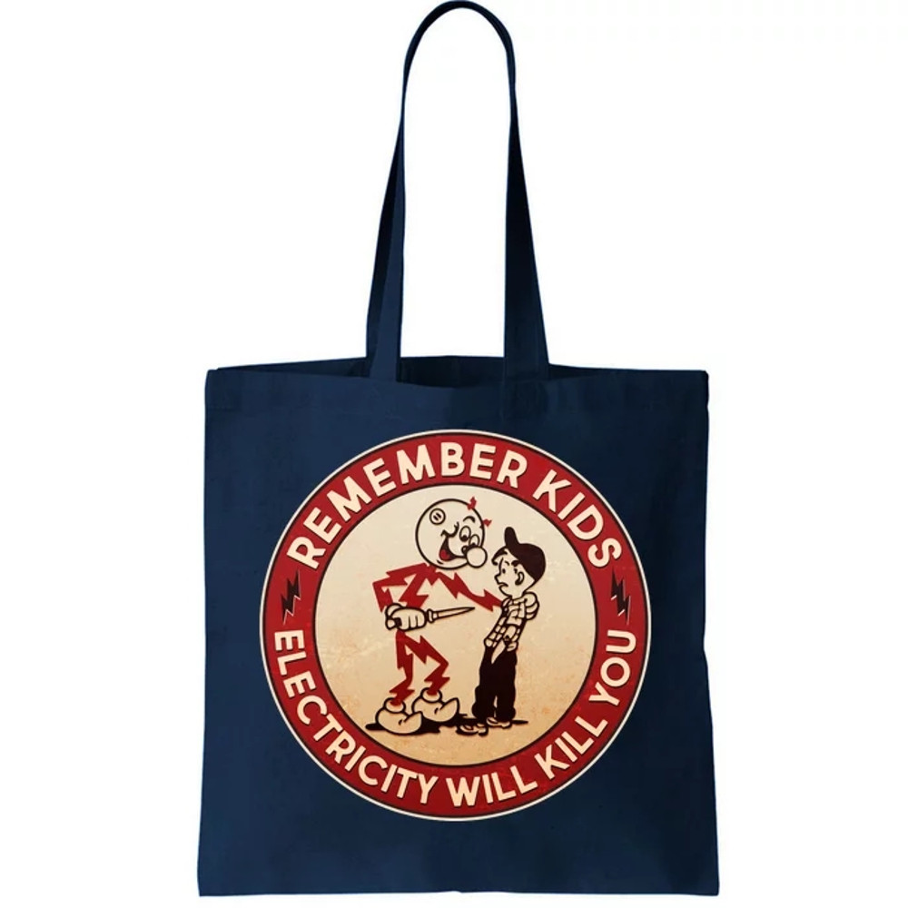 Funny Retro Vintage Electricity Will Kill You Emblem Tote Bag.jpg