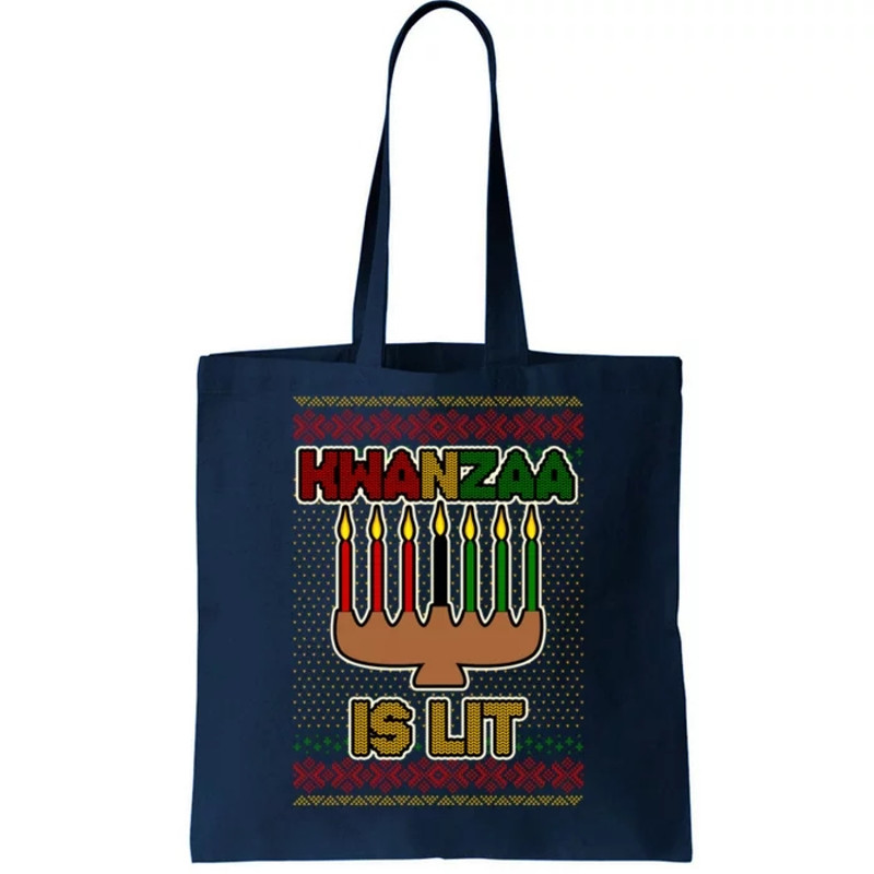 Kwanzaa is Lit Kinara Candles Ugly Kwanzaa Sweater Tote Bag.jpg