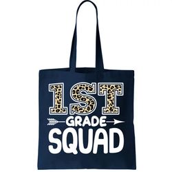 leopard print 1st grade squad tote bag