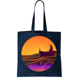 retro fisherman boat emblem tote bag
