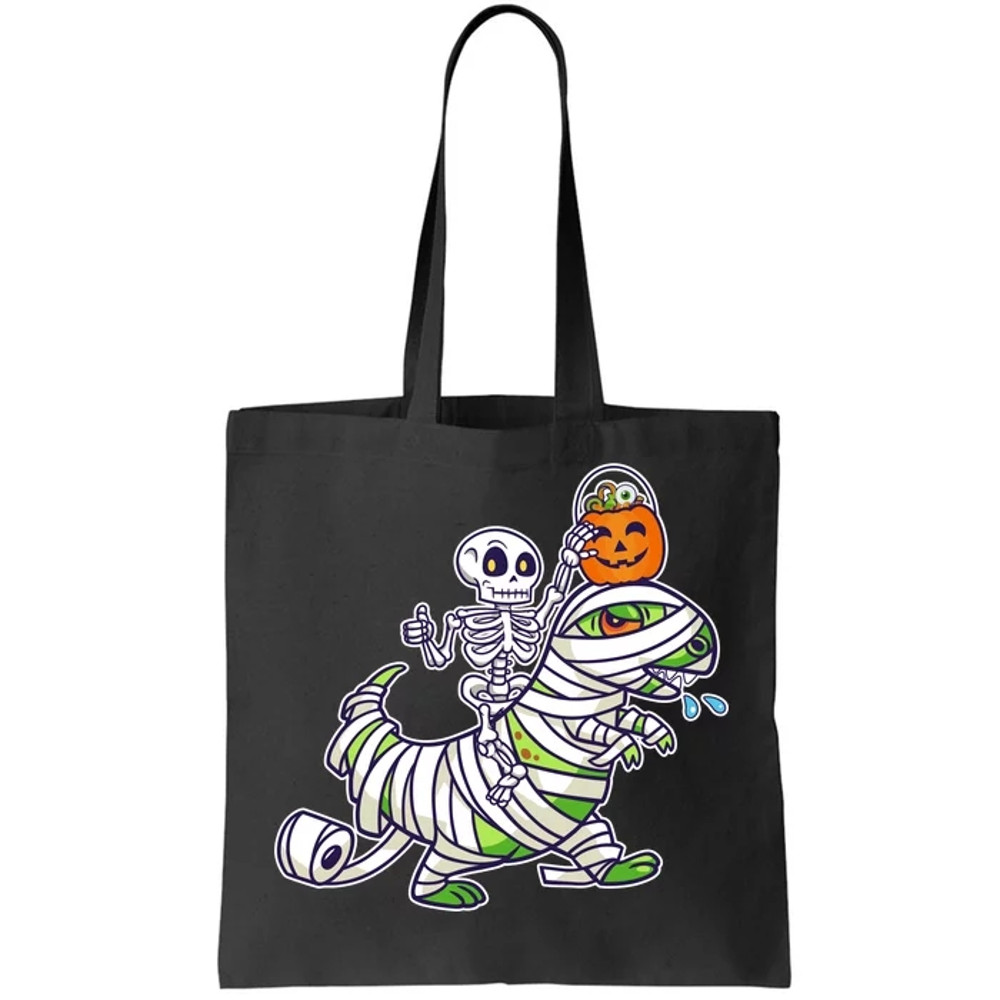 Skeleton Riding T-Rex Halloween Tote Bag.jpg