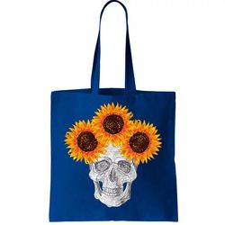 sunflower skull tote bag