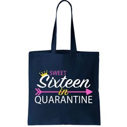 sweet sixteen in quarantine crown arrow tote bag