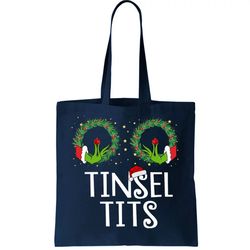 tinsel tits funny christmas tote bag
