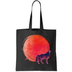 Watercolor Red Moon and Howling Wolf Tote Bag