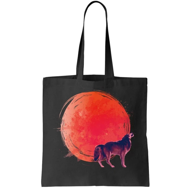Watercolor Red Moon and Howling Wolf Tote Bag.jpg
