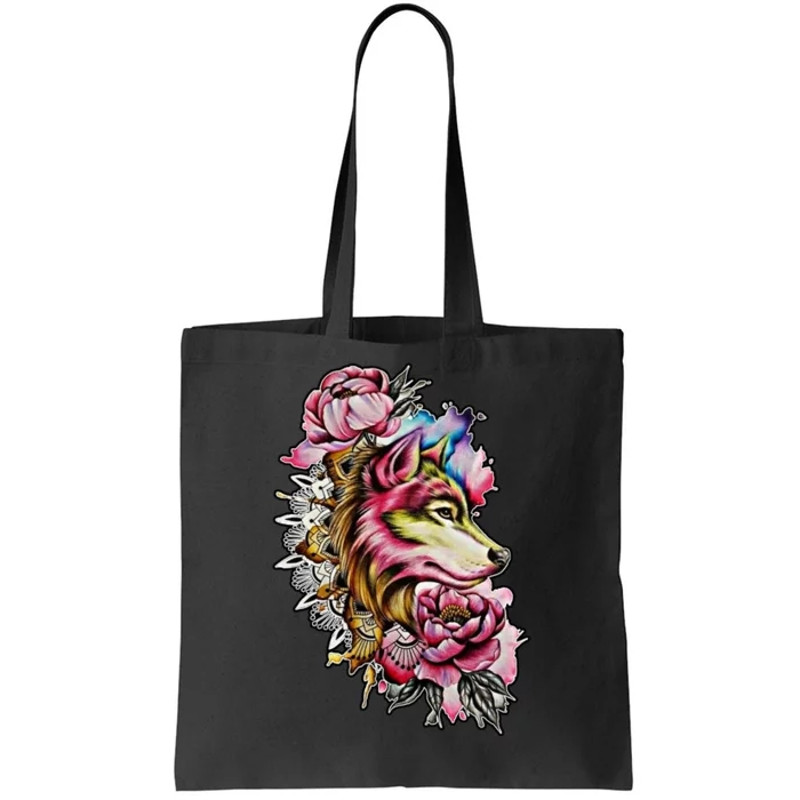 Wolf Flower Floral Cool Illustration Tote Bag.jpg