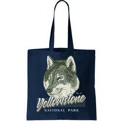 yellowstone national park wolf logo tote bag