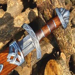 hand forged damascus viking sword with scabbard . northman viking sword .medieval sword, battle ready sword |valentine's