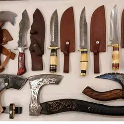 lot of knifes ,pizza cutter | axe folding knife