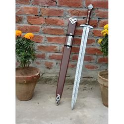 Custom Made Handmade Damascus Steel Viking Sword , Hand Forged Viking Sword