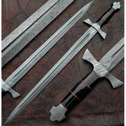 hand forged damascus steel viking sword sharp / battle ready medieval sword, northmen viking sword with scabbard | gift