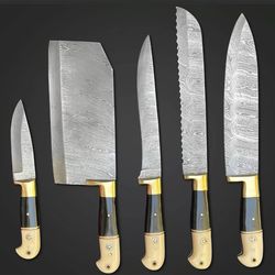 Kitchen knives Set Handmade Damascus Steel Chef Knife with Bull Horn, Camel Bone and Bolsters
