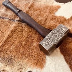 Handmade Forged Steel Viking Hammer Runic Nordic Engraved mjolnir w sheath