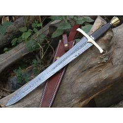 custom handmade damascus steel battle ready brass wire handle viking sword aqua025