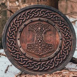 Viking Thor sheild mjolnir carved Sheild THOR HAMMED SHEILD viking valhalla sheild handmade home decor handmade gift