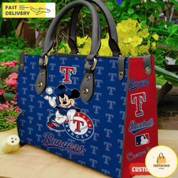 texas rangers mickey women leather hand bag, custom bag