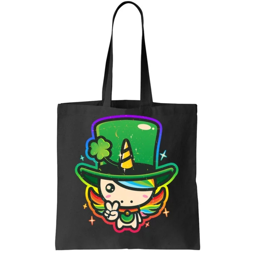 Cute St Patricks Leprechaun Rainbow Unicorn Tote Bag.jpg