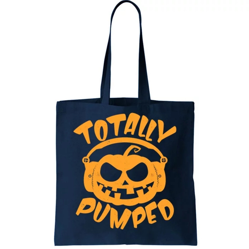 Funny Halloween Totally Pumped Headphones Pumpkin Tote Bag.jpg