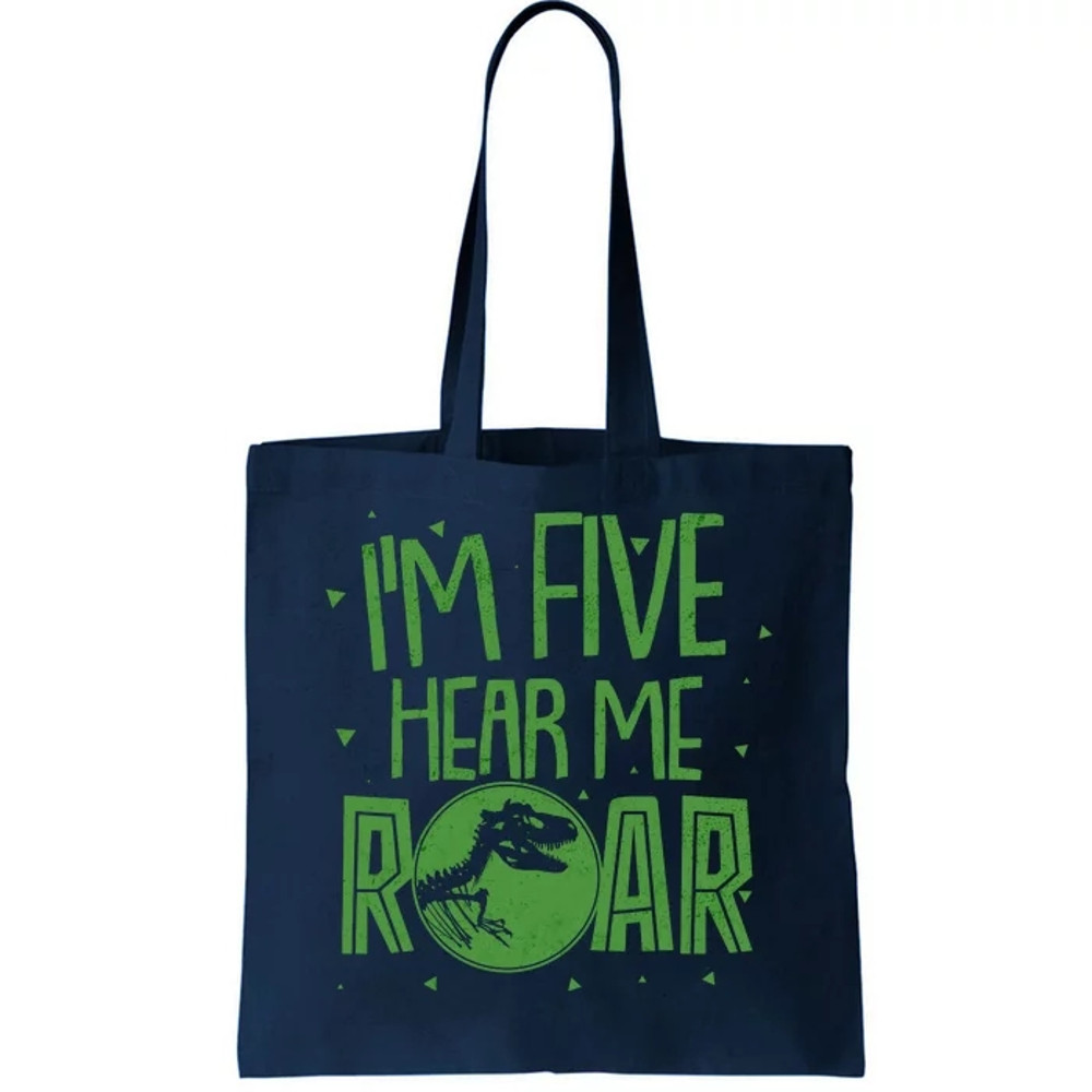 Funny I'm Five Hear Me Roar Birthday Tote Bag.jpg