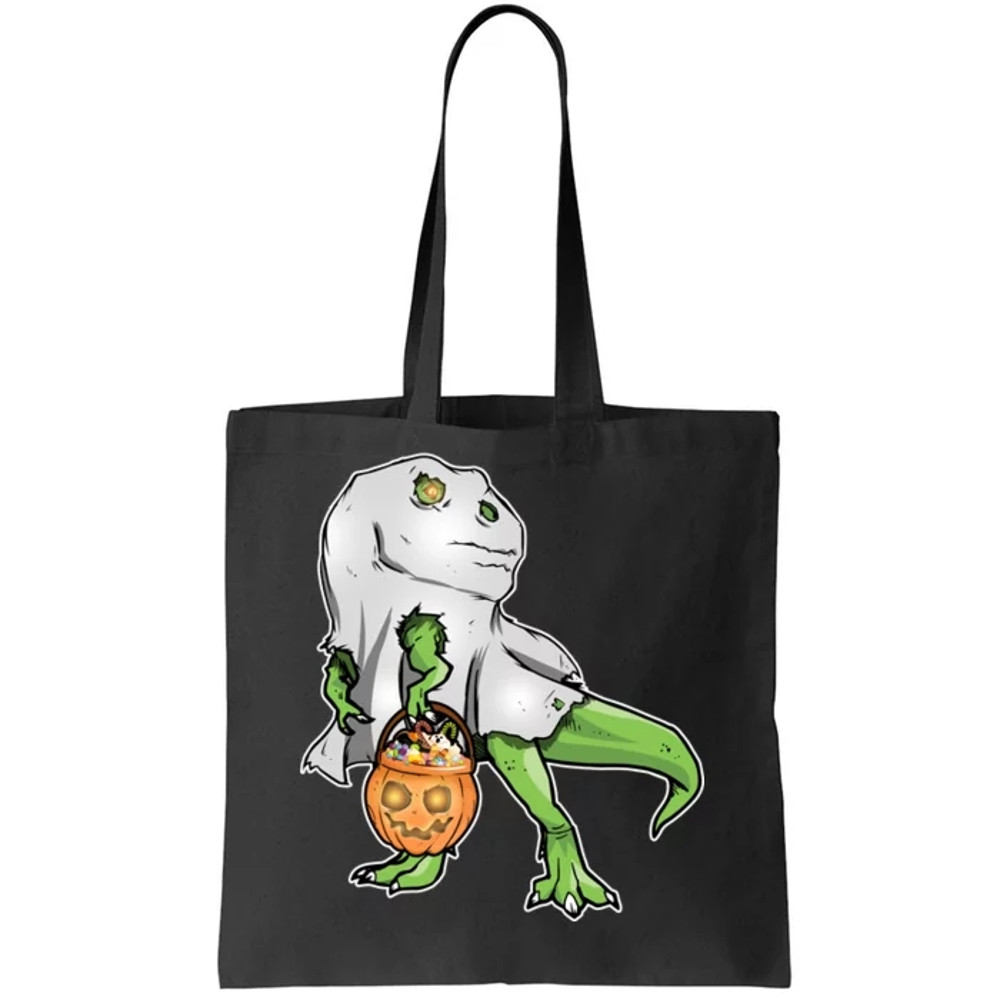 Funny T-Rex Ghost Pumpkin Candy Tote Bag.jpg