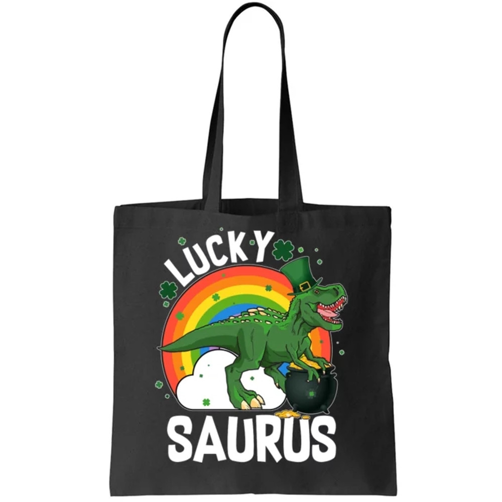 St Patrick's Day Lucky Saurus T-Rex With Pot Of Gold Tote Bag.jpg