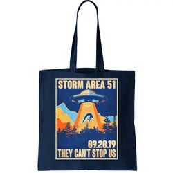 storm area 51 travel poster they cant stop us tote bag